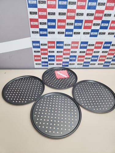 Set 4 Bandejas Pizza, Redondas, Moldes Horno Perforados, Antiadherentes, ∅32 cm, Acero, Masa Casera, Antracita Relaxdays Knusper
